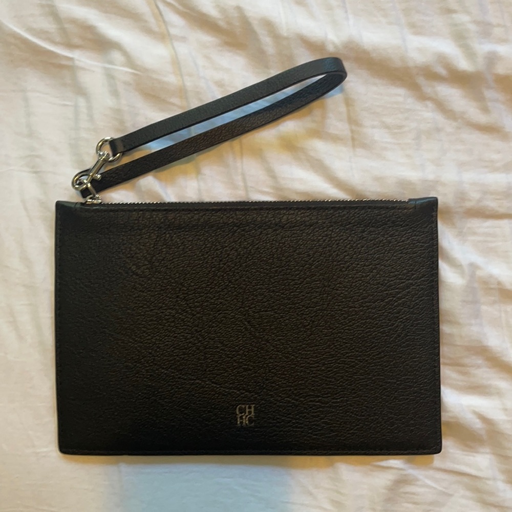 Carolina Herrera CH leather clutch black